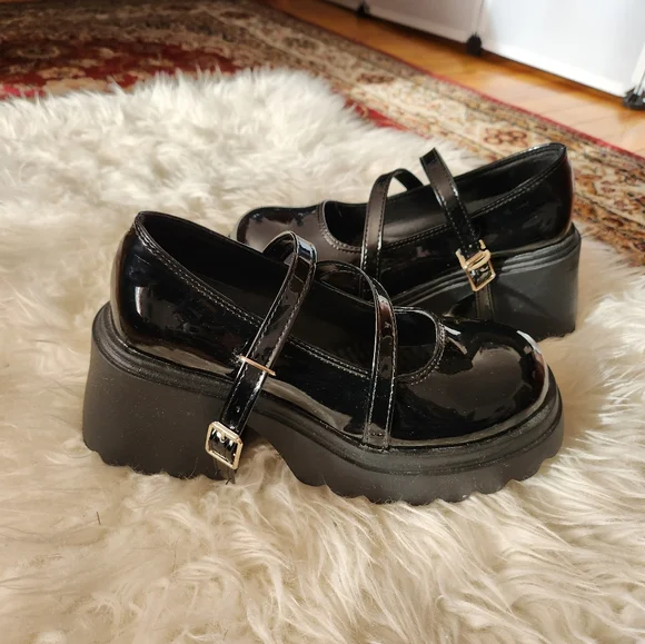 Black Faux Leather Platform Shoes - Picture 8 of 13